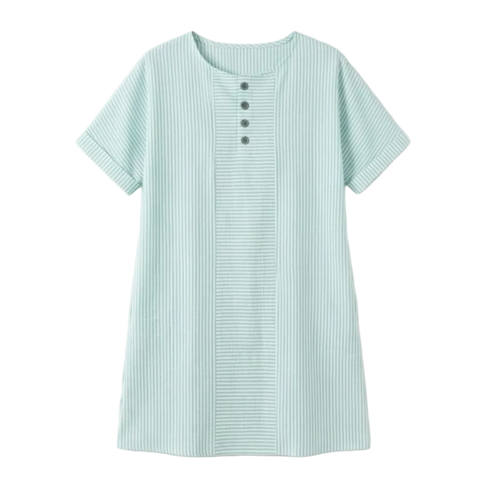 Lunavia™ - Striped Button-Placket Mini Dress with Pockets