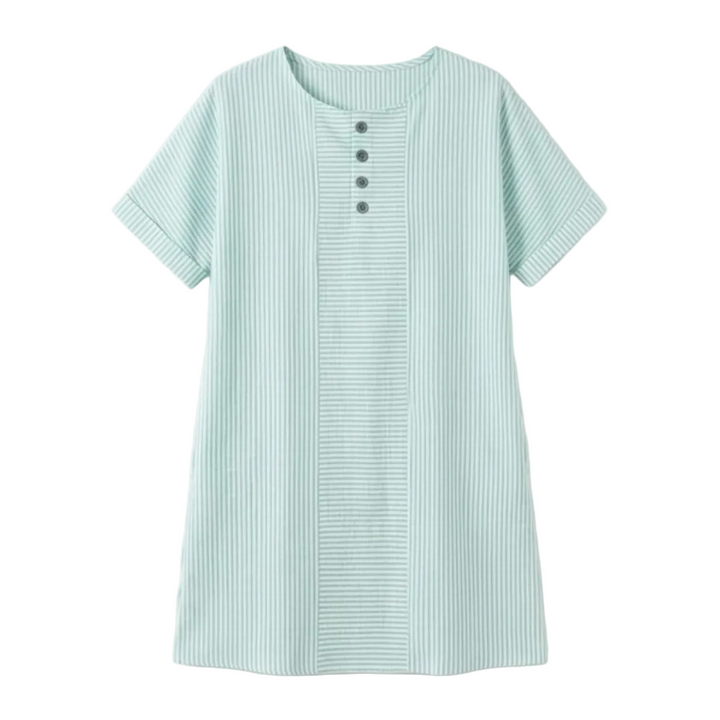 Lunavia™ - Striped Button-Placket Mini Dress with Pockets