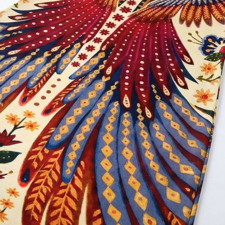 Peacock Print Summer Dress - Short Sleeve Knee Length Dress
