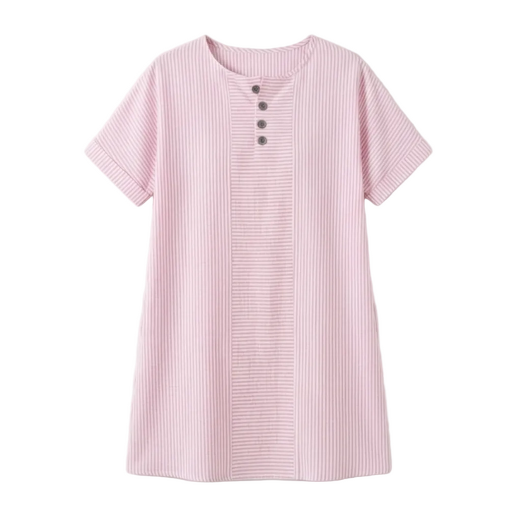 Lunavia™ - Striped Button-Placket Mini Dress with Pockets