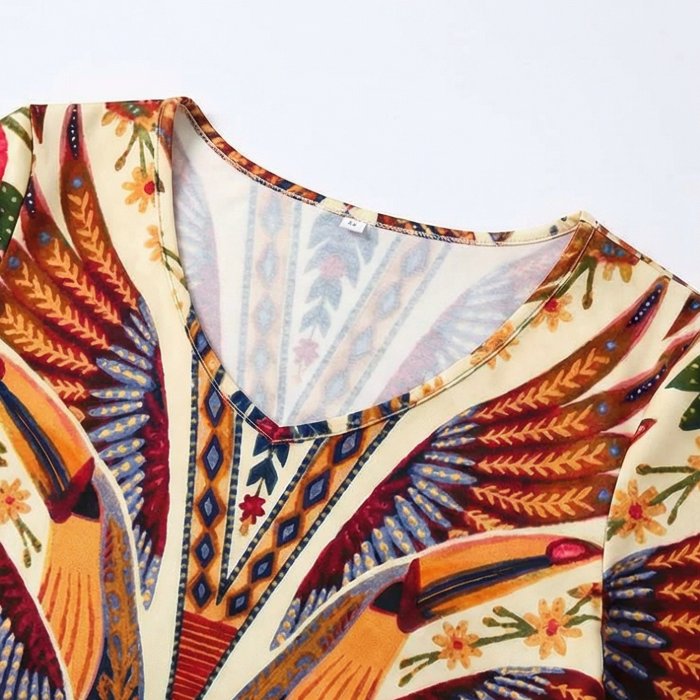 Peacock Print Summer Dress - Short Sleeve Knee Length Dress