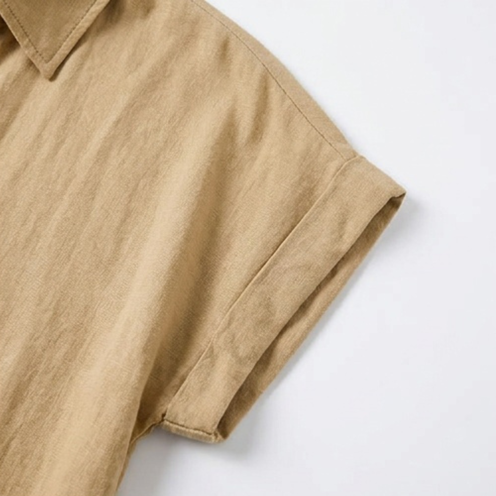 Linen Midi Dress Women Button Down Short Sleeve Summer