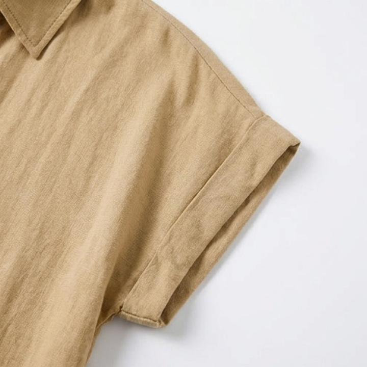 Linen Midi Dress Women Button Down Short Sleeve Summer