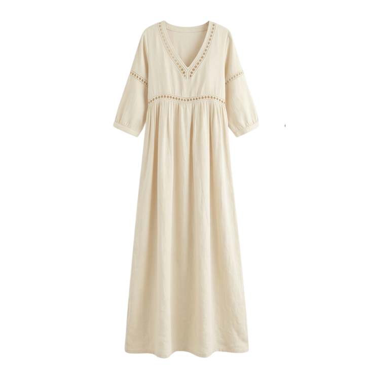 Solmera™ – Crochet Trim Midi Dress