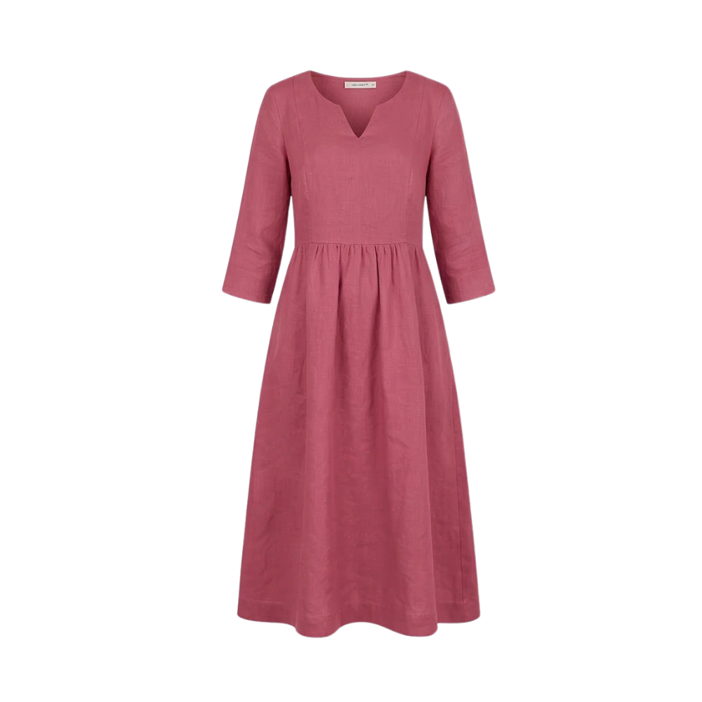 Solenne™ – Relaxed V-Neck Midi Dress with Pockets
