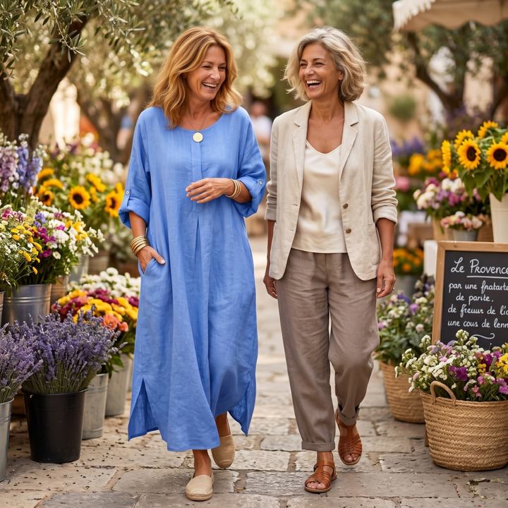 Linen Maxi Dress with Pockets for Women - Long Sleeve