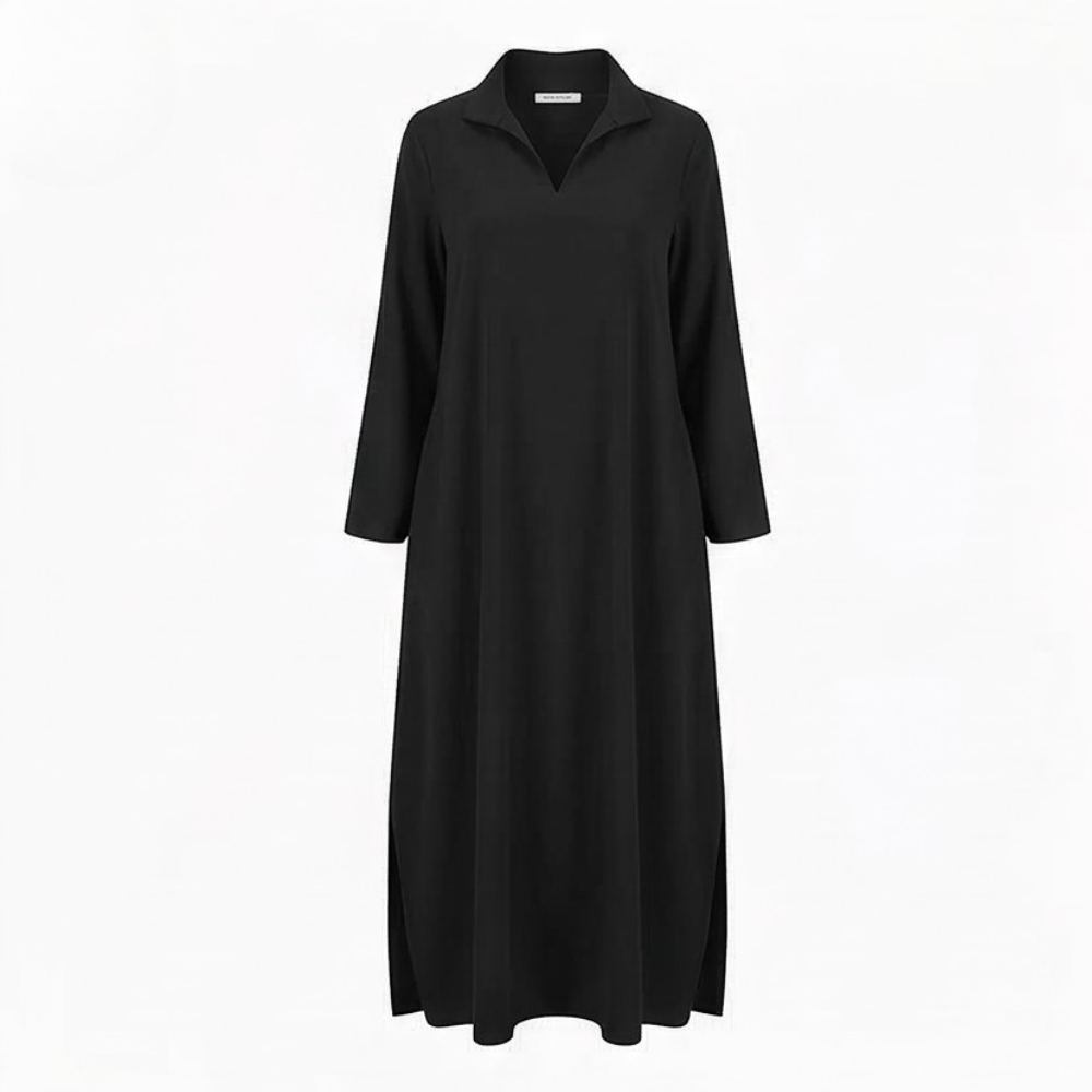 Maxi Dress with Side Slits and Lapel Collar for Women