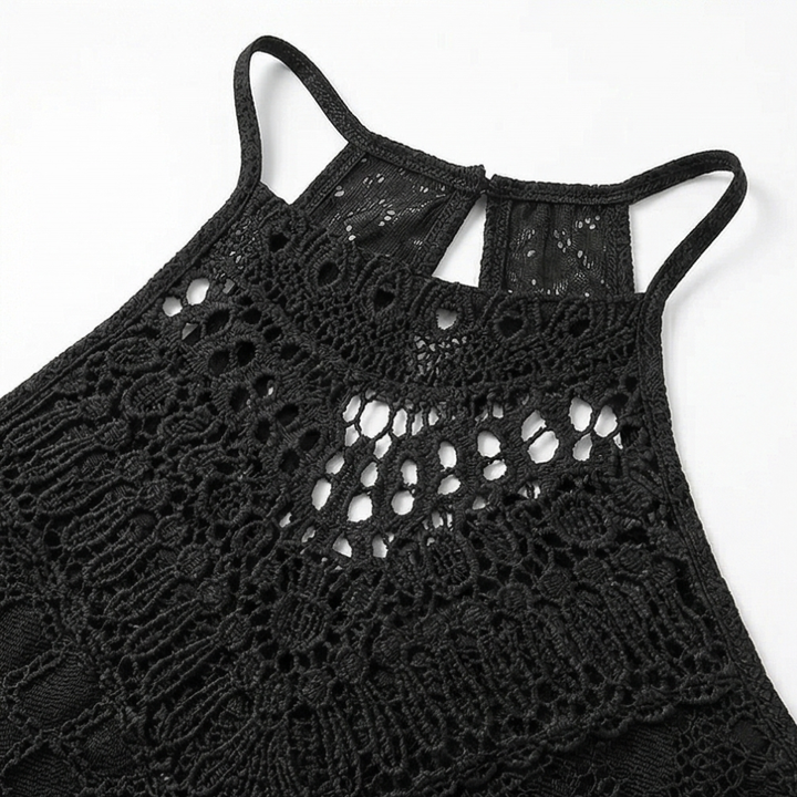 Lace Halterneck Maxi Dress for Women - Textured Eyelet Knit
