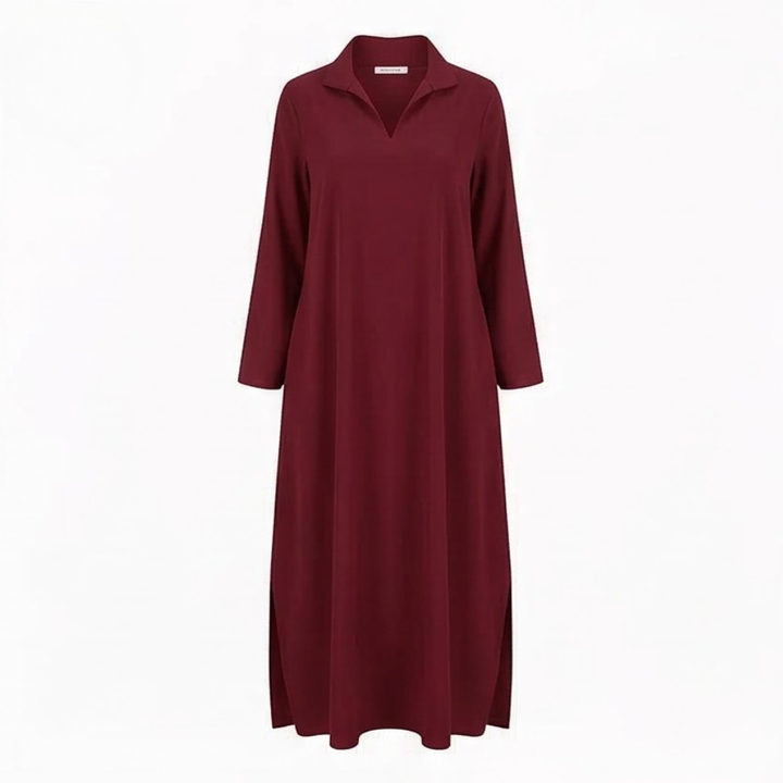 Maxi Dress with Side Slits and Lapel Collar for Women