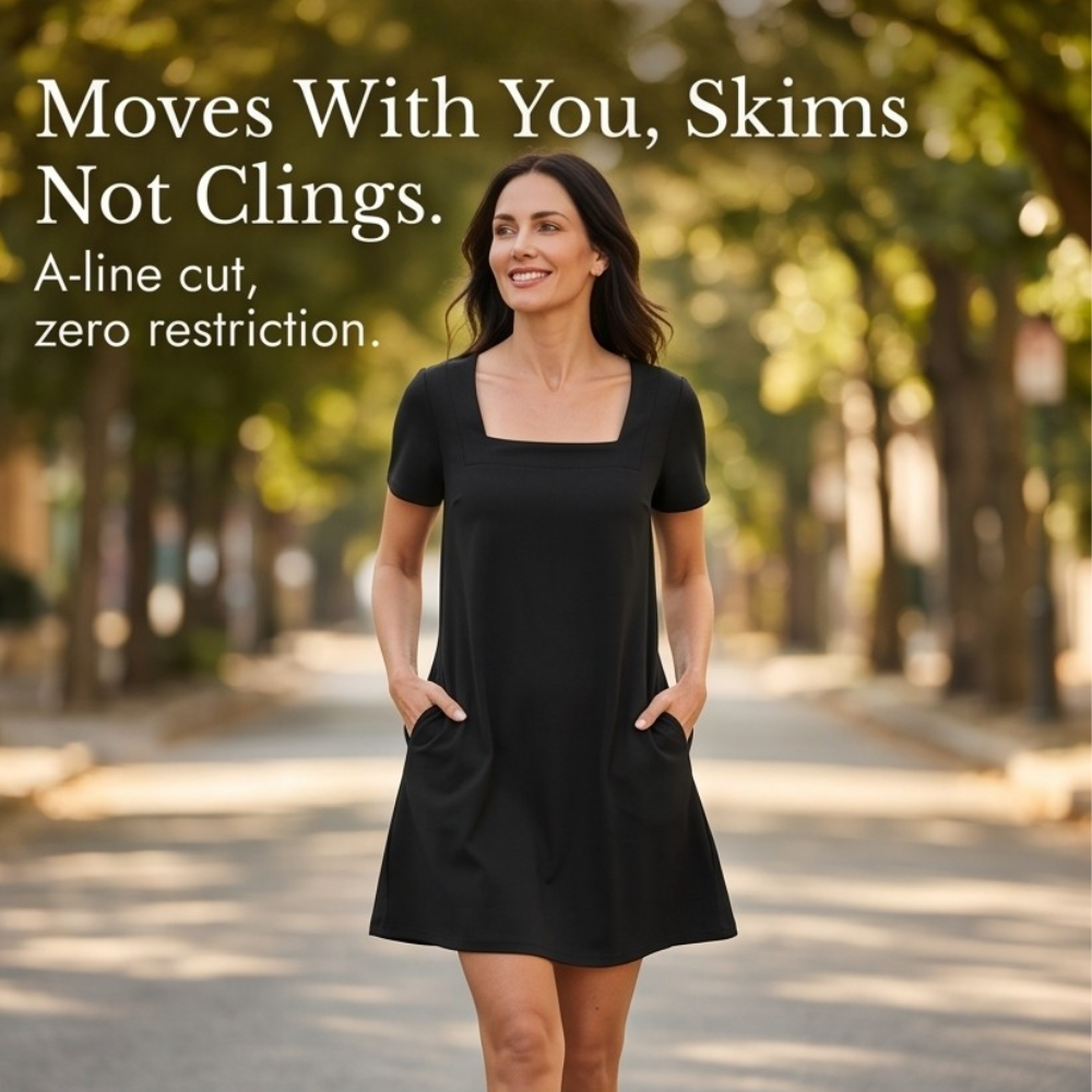 Square Neck T-Shirt Dress with Pockets for Women
