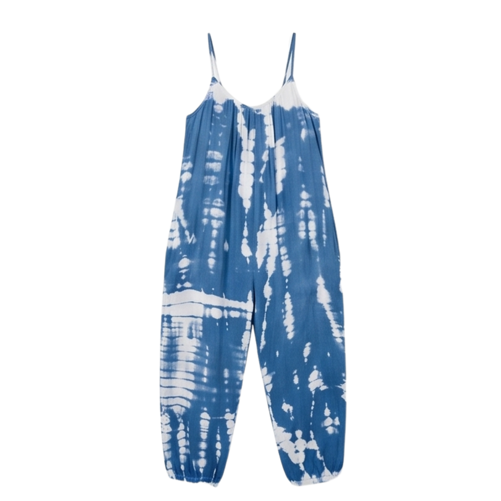 Mono de pierna ancha con bolsillos y estampado tie dye para mujer