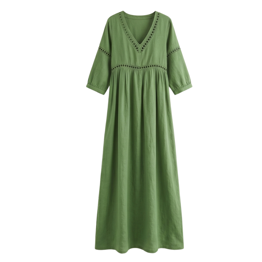 Solmera™ – Crochet Trim Midi Dress