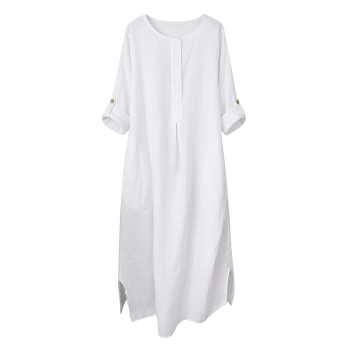 Linen Maxi Dress with Pockets for Women - Long Sleeve
