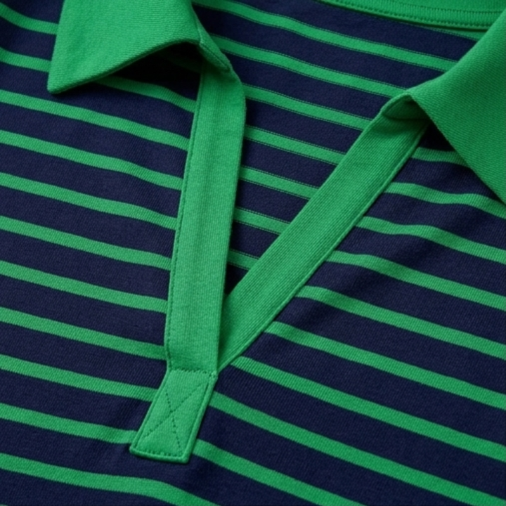 Vestido polo a rayas para mujer - Algodón línea A con cuello en V casual