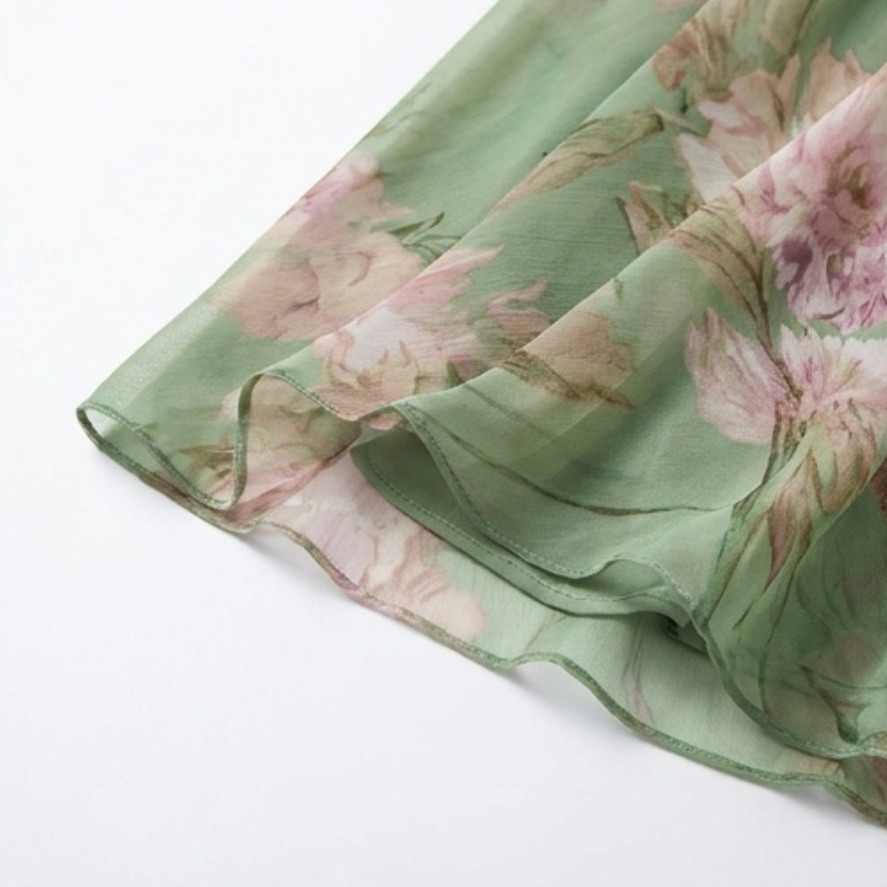 Floral Maxi Dress with Halter Neckline - Sage Green Chiffon