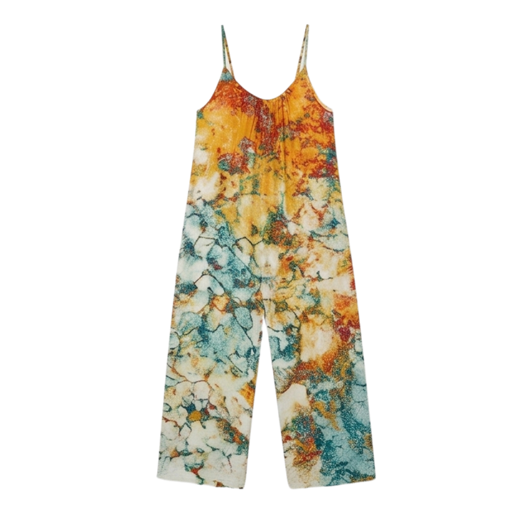 Mono de pierna ancha con bolsillos y estampado tie dye para mujer