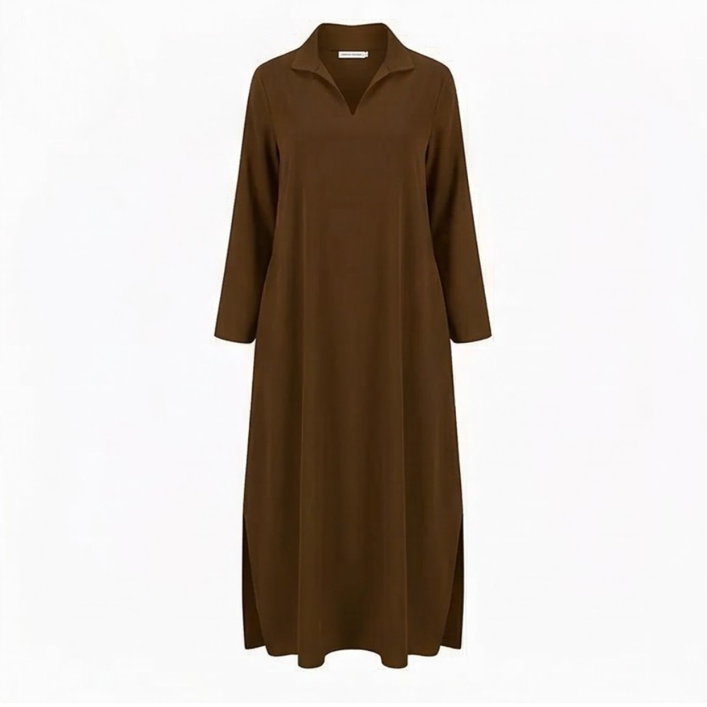 Maxi Dress with Side Slits and Lapel Collar for Women