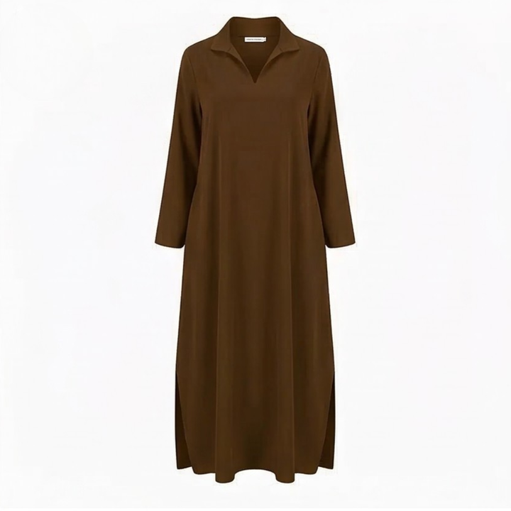 Maxi Dress with Side Slits and Lapel Collar for Women