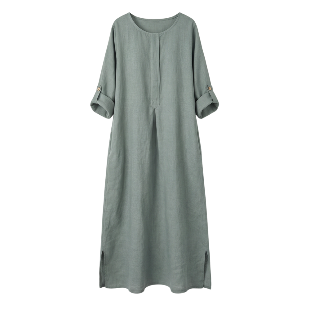 Linen Maxi Dress with Pockets for Women - Long Sleeve
