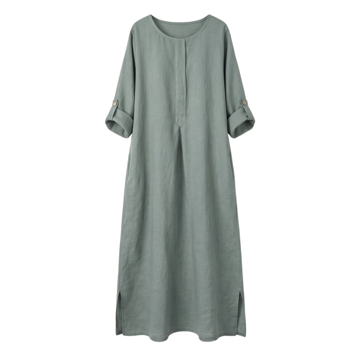 Linen Maxi Dress with Pockets for Women - Long Sleeve