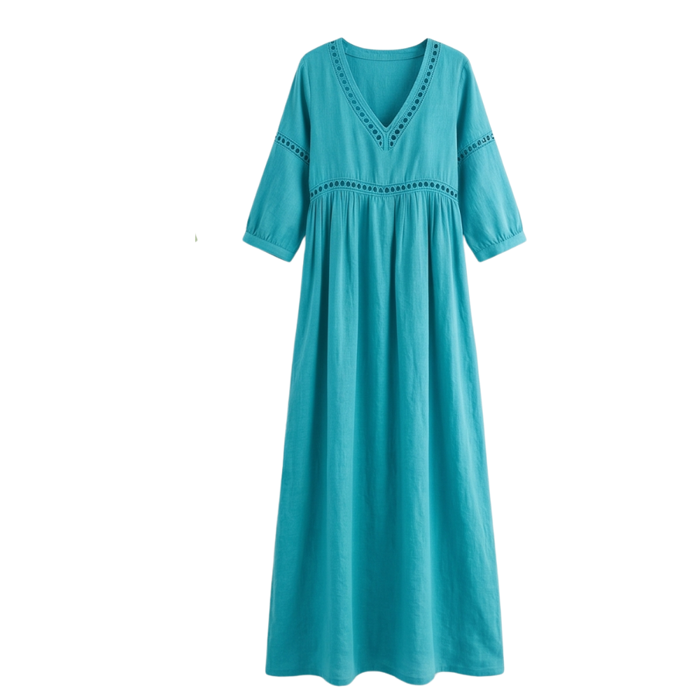 Solmera™ – Crochet Trim Midi Dress