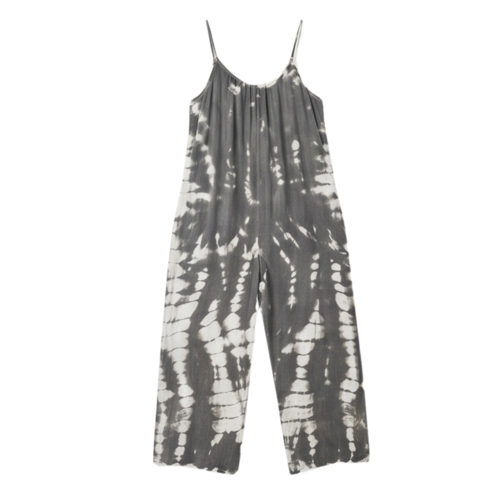 Mono de pierna ancha con bolsillos y estampado tie dye para mujer