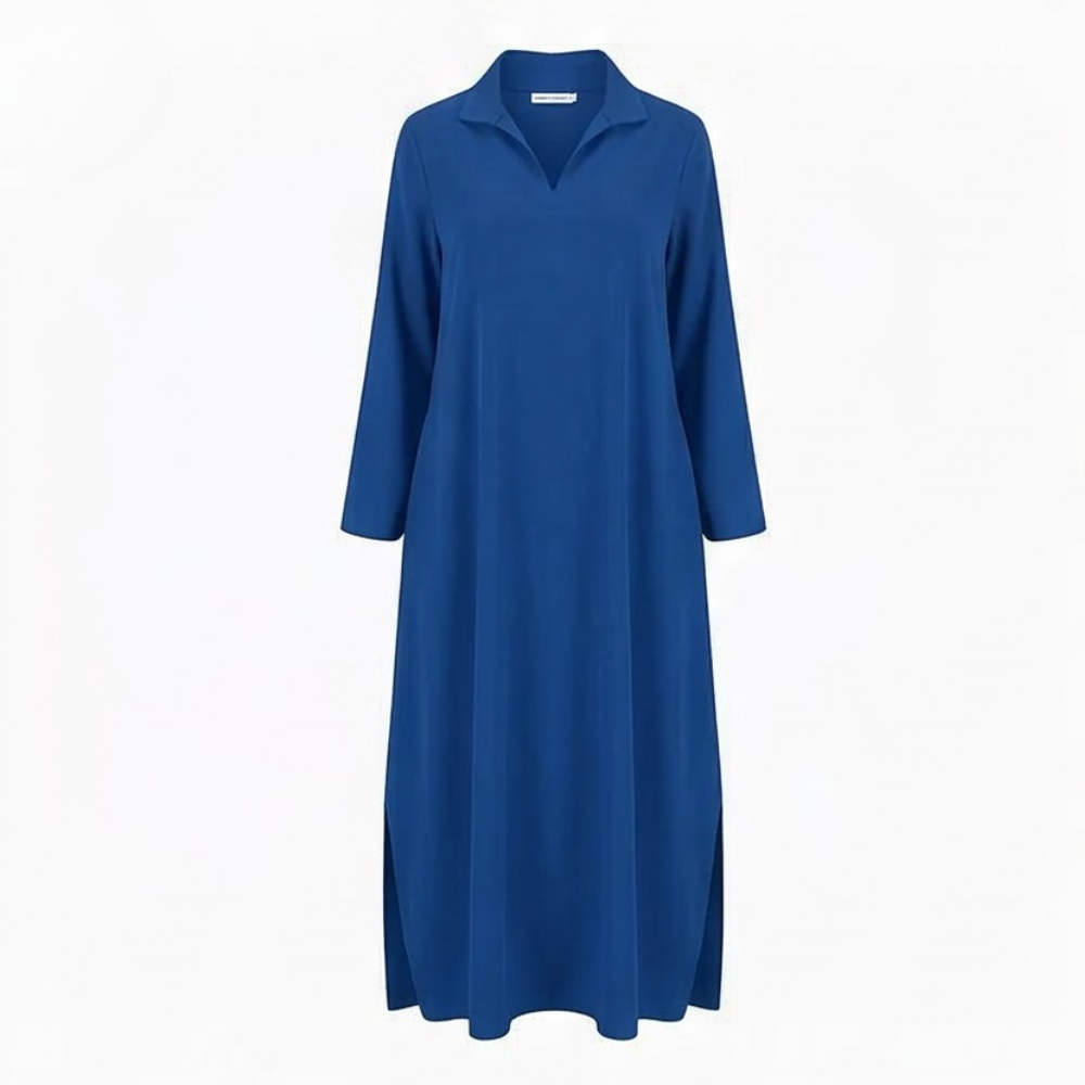 Maxi Dress with Side Slits and Lapel Collar for Women