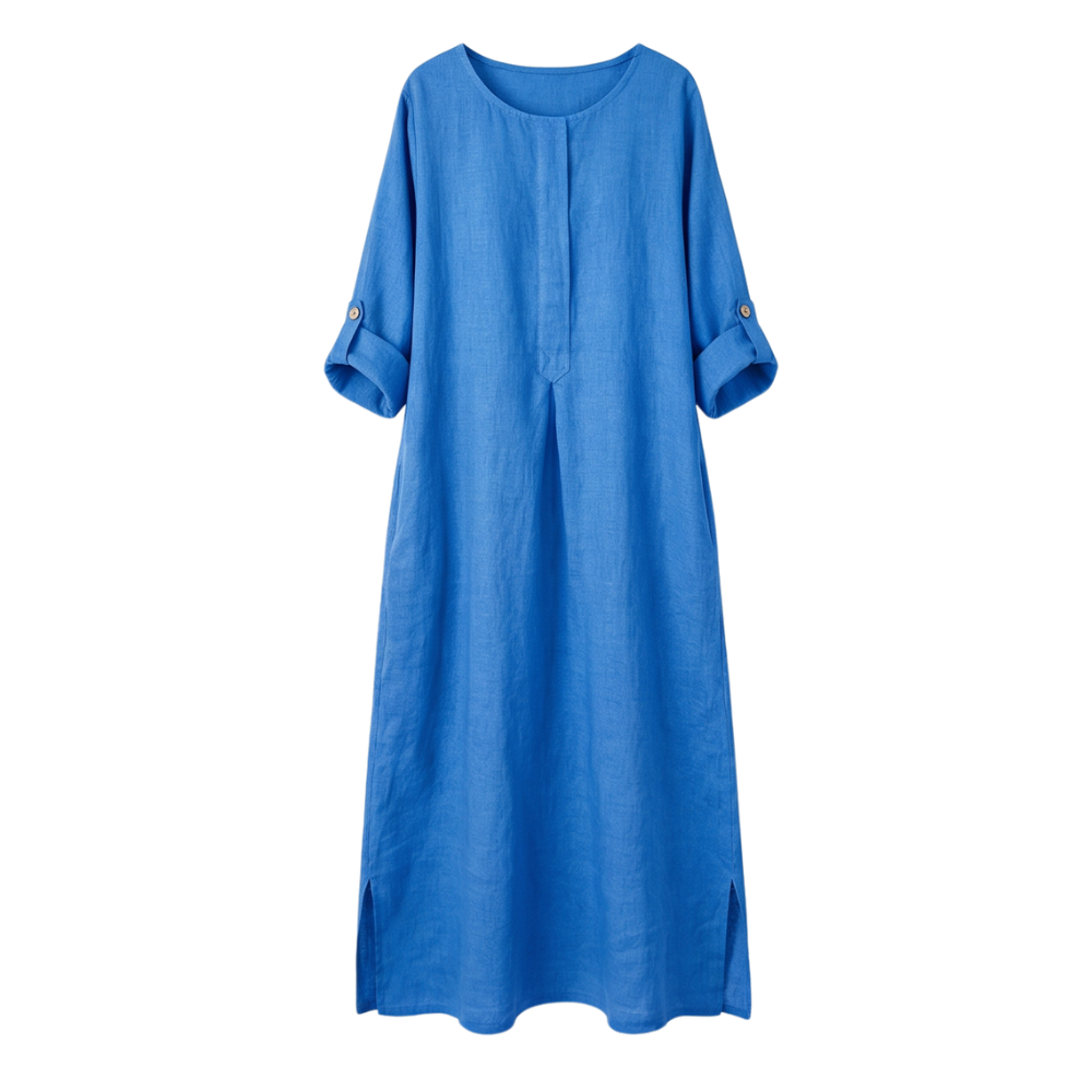 Linen Maxi Dress with Pockets for Women - Long Sleeve