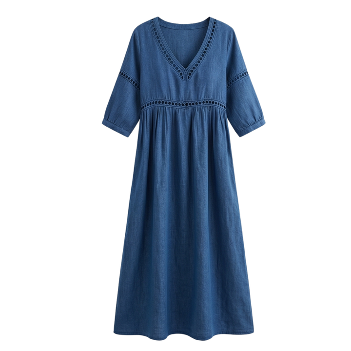 Solmera™ – Crochet Trim Midi Dress