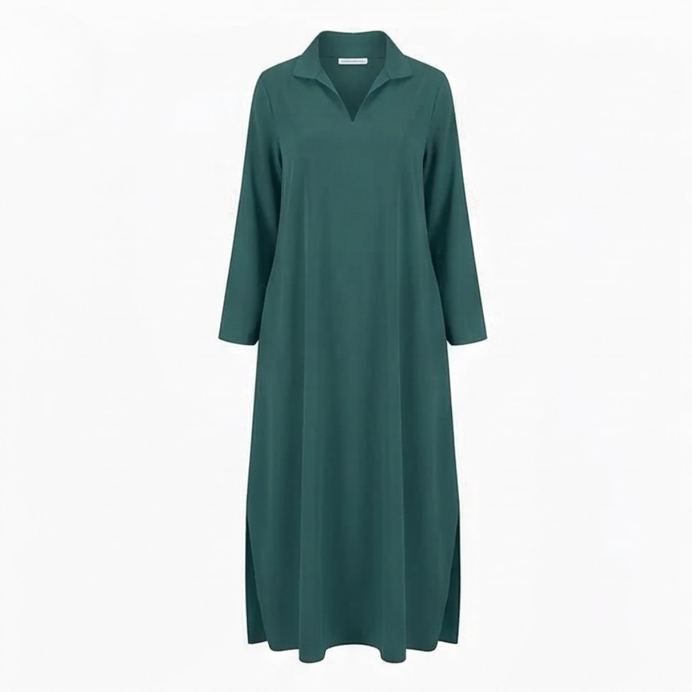 Maxi Dress with Side Slits and Lapel Collar for Women