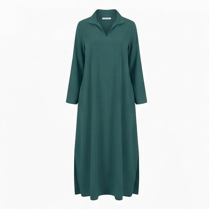 Maxi Dress with Side Slits and Lapel Collar for Women