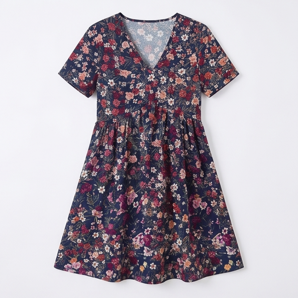 Floral A-Line Dress with Flutter Sleeves for Women