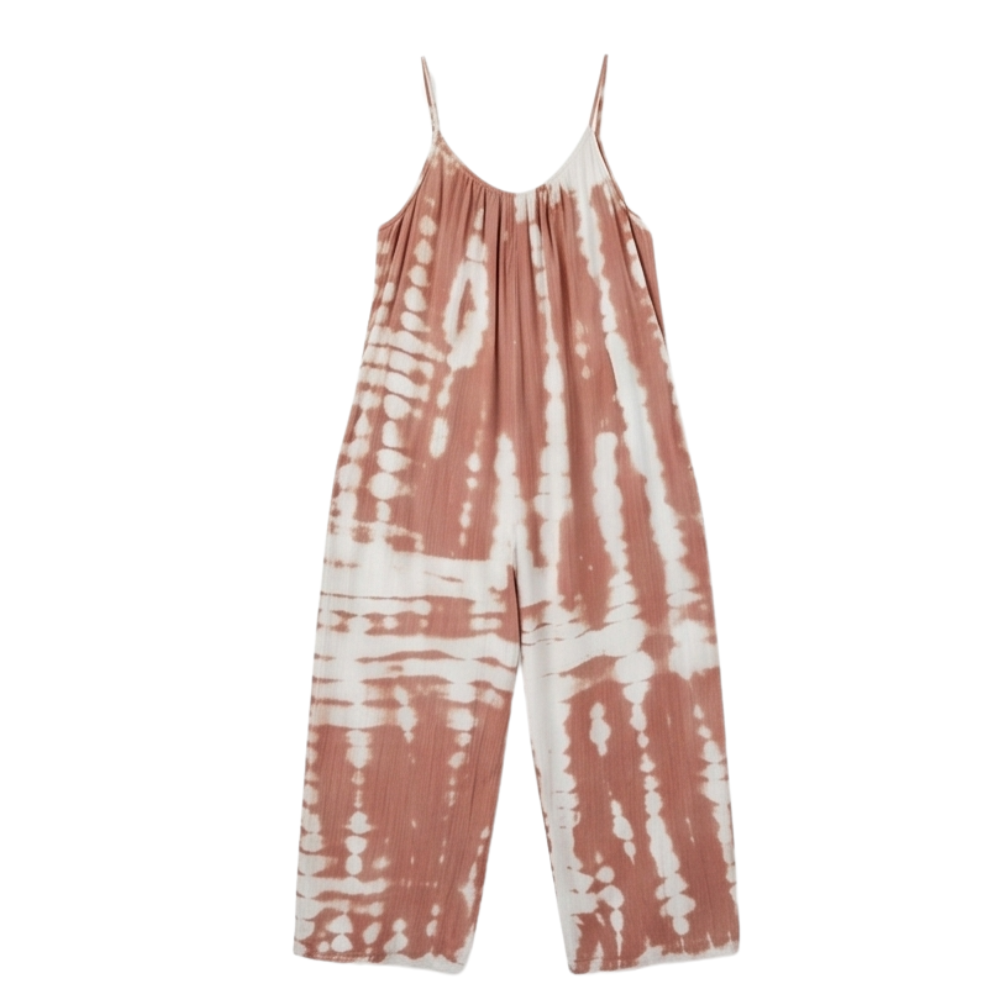 Mono de pierna ancha con bolsillos y estampado tie dye para mujer