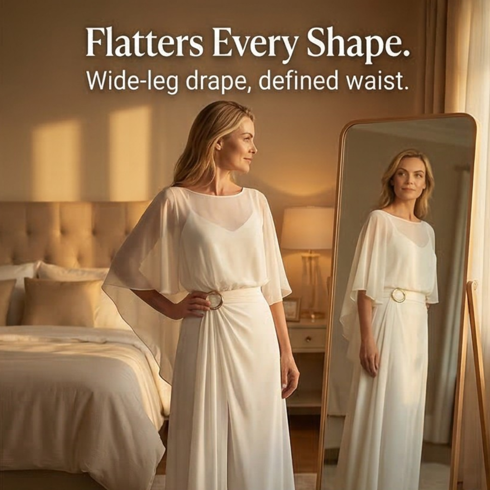 Wide Leg Pants Set with Cape Sleeve Top for Women