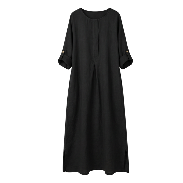 Linen Maxi Dress with Pockets for Women - Long Sleeve