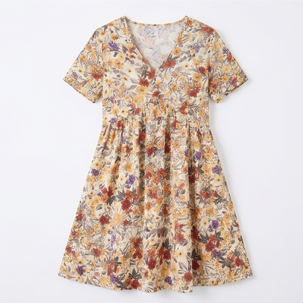 Floral A-Line Dress with Flutter Sleeves for Women