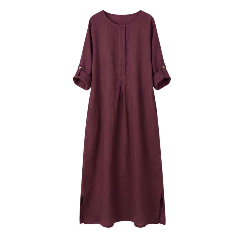 Linen Maxi Dress with Pockets for Women - Long Sleeve