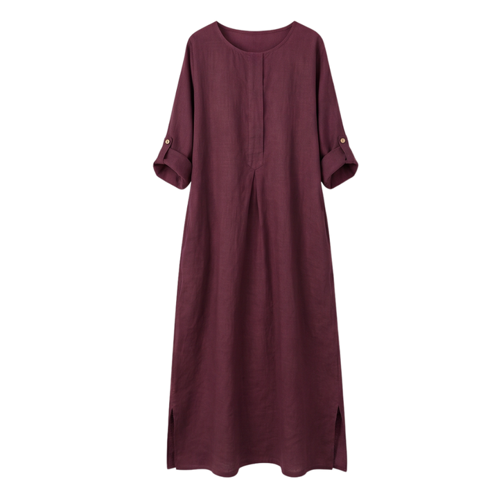 Linen Maxi Dress with Pockets for Women - Long Sleeve