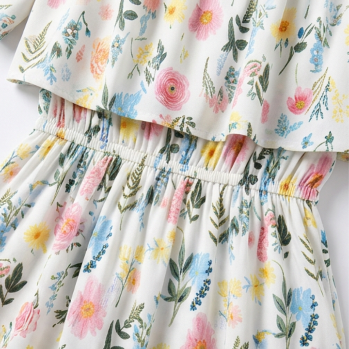 Vestido largo con hombros descubiertos y bolsillos - Estampado floral para mujer