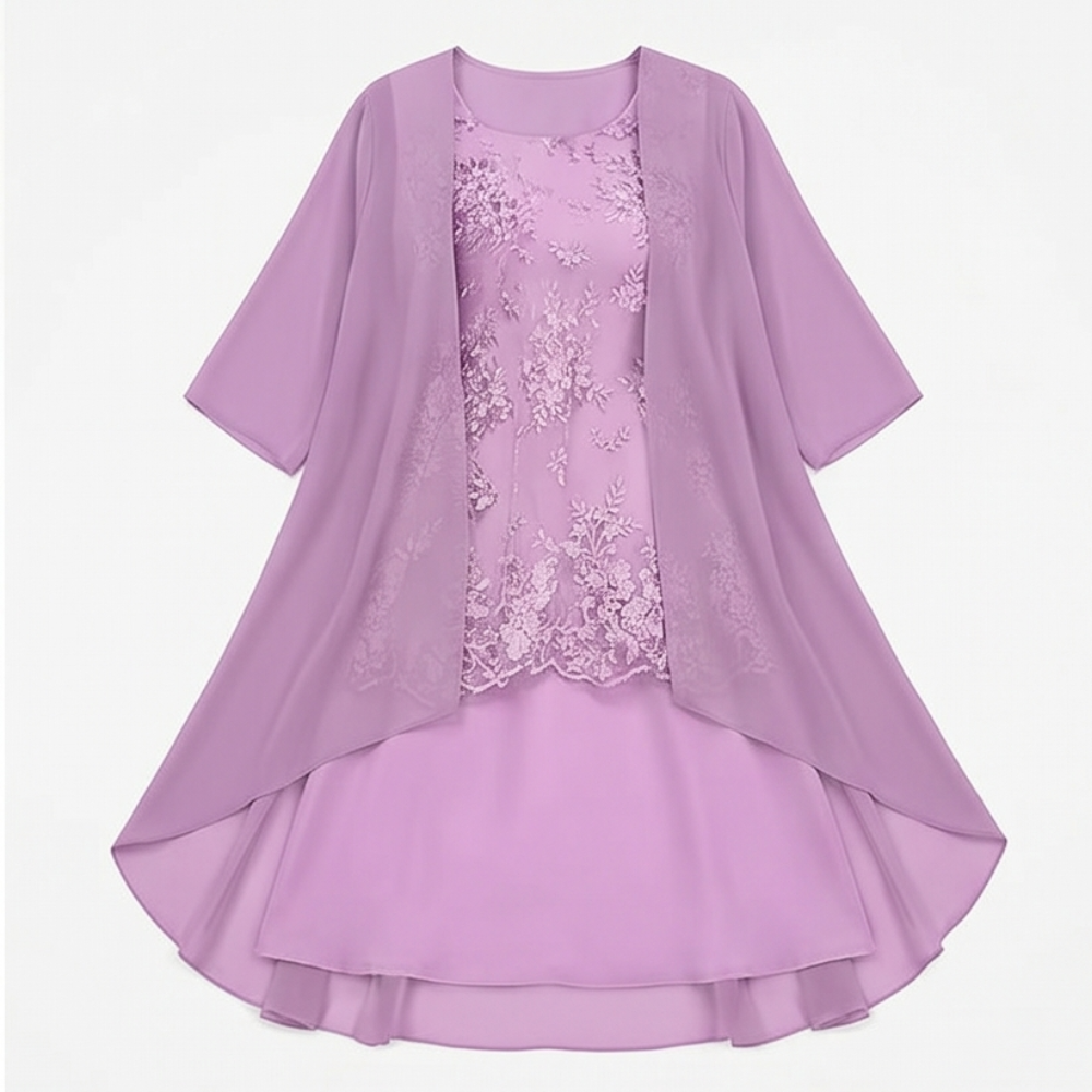 Vestido de Madre de la Novia con Chaqueta - Conjunto de Invitada de Boda en Encaje y Chifón