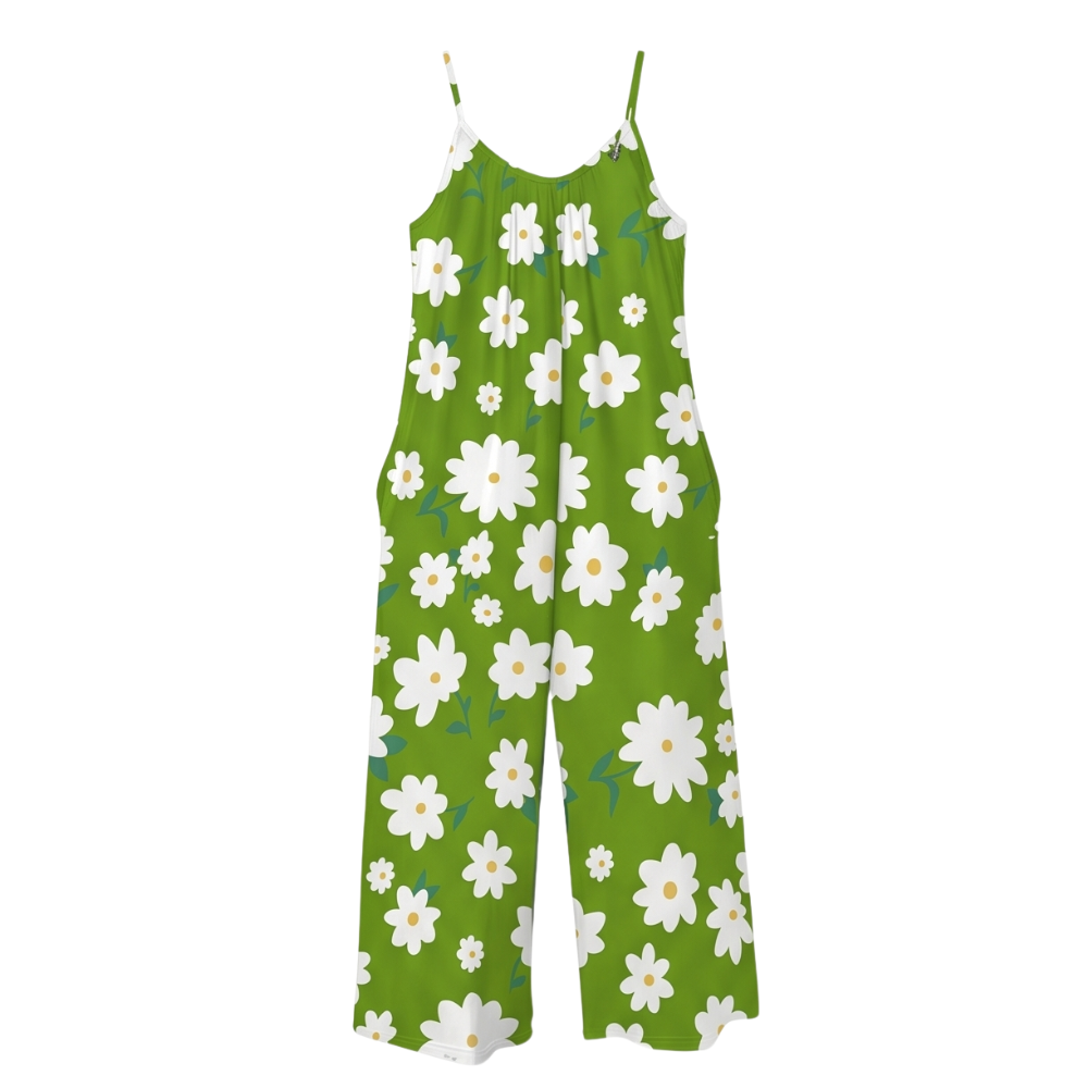 Mono de pierna ancha con bolsillos para mujer - Mono floral de verano