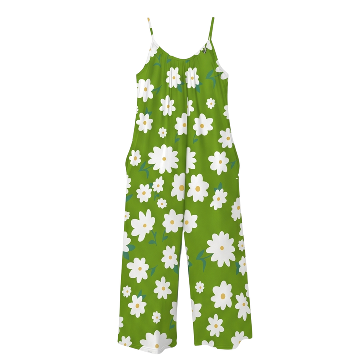 Mono de pierna ancha con bolsillos para mujer - Mono floral de verano