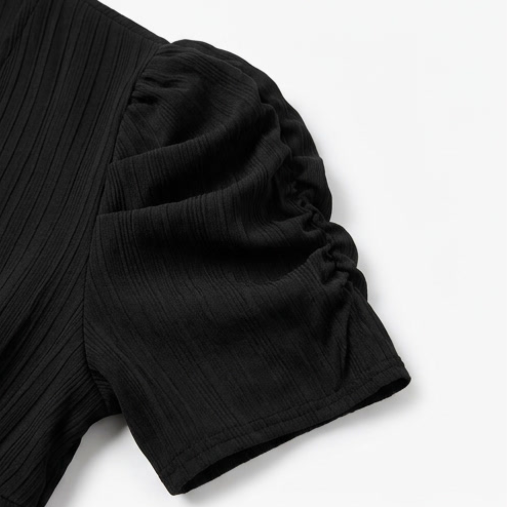 Puff Sleeve Midi Dress with Ruched Waist for Women