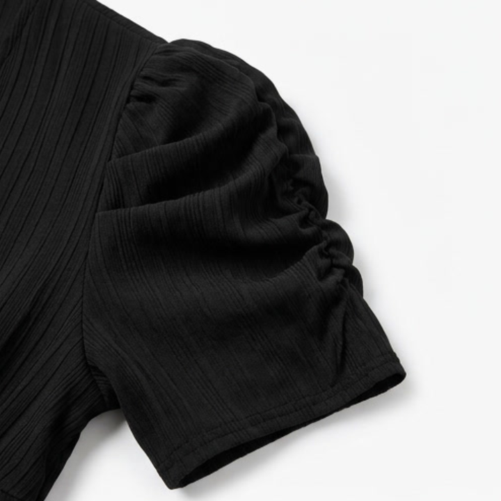 Puff Sleeve Midi Dress with Ruched Waist for Women