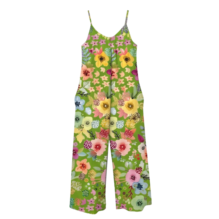 Mono de pierna ancha con bolsillos para mujer - Mono floral de verano