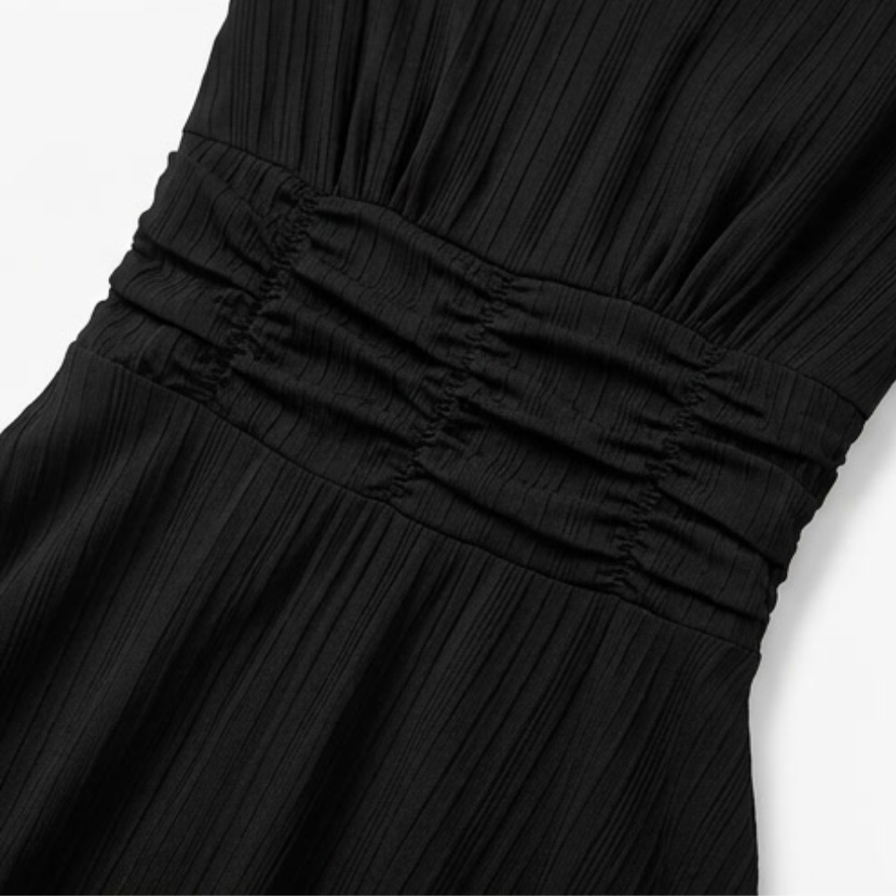 Puff Sleeve Midi Dress with Ruched Waist for Women