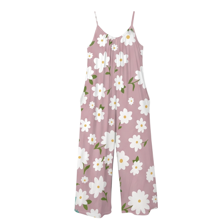 Mono de pierna ancha con bolsillos para mujer - Mono floral de verano