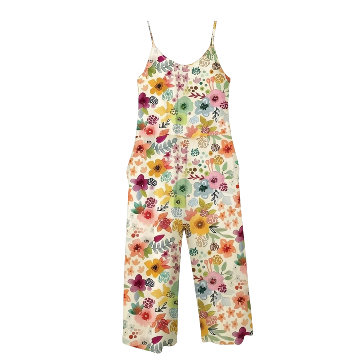 Mono de pierna ancha con bolsillos para mujer - Mono floral de verano