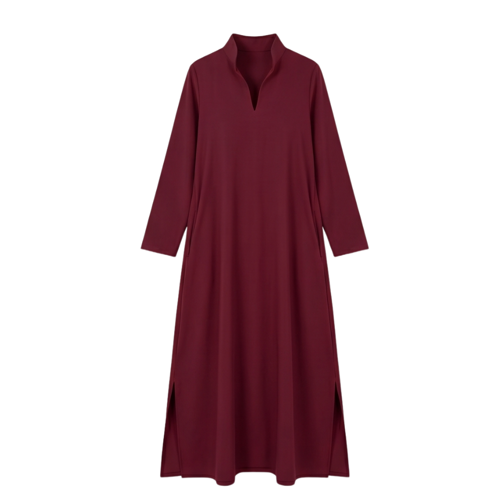 Vestido maxi de manga larga con bolsillos - Casual elegante