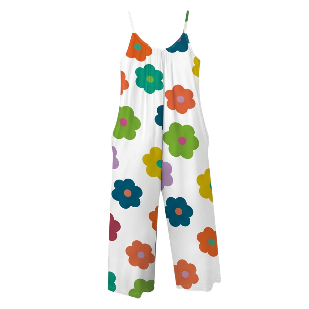 Mono de pierna ancha con bolsillos para mujer - Mono floral de verano